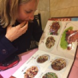 Gillian selecting dishes
